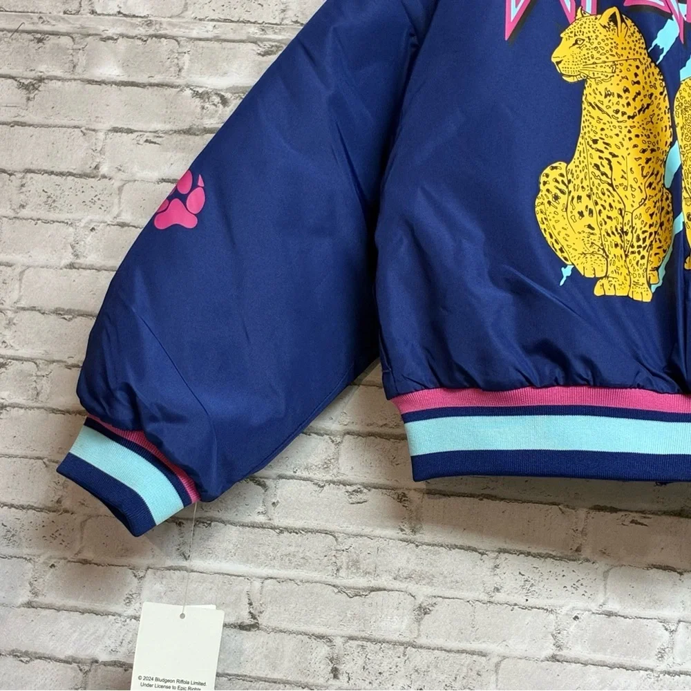 DEF LEPPARD GIRLS Size 6/6X Bomber Biker Jacket Blue Pink NWT NEW